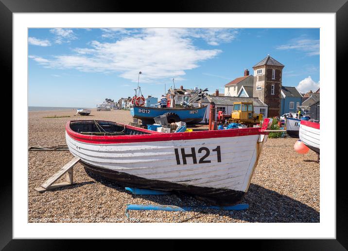 Boats on the shingle beach at Aldeburgh Suffolk  Framed Mounted Print by Chris Warren