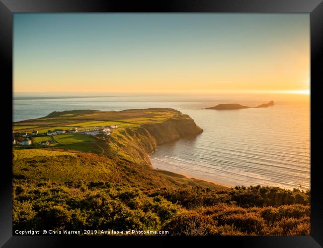 Rhossilli Bay Gower Wales at sunset Framed Print by Chris Warren