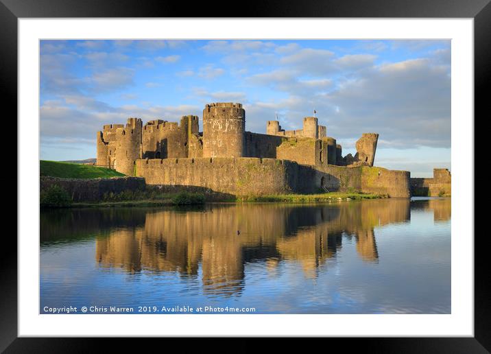 Caerphilly Castle reflection Wales Framed Mounted Print by Chris Warren