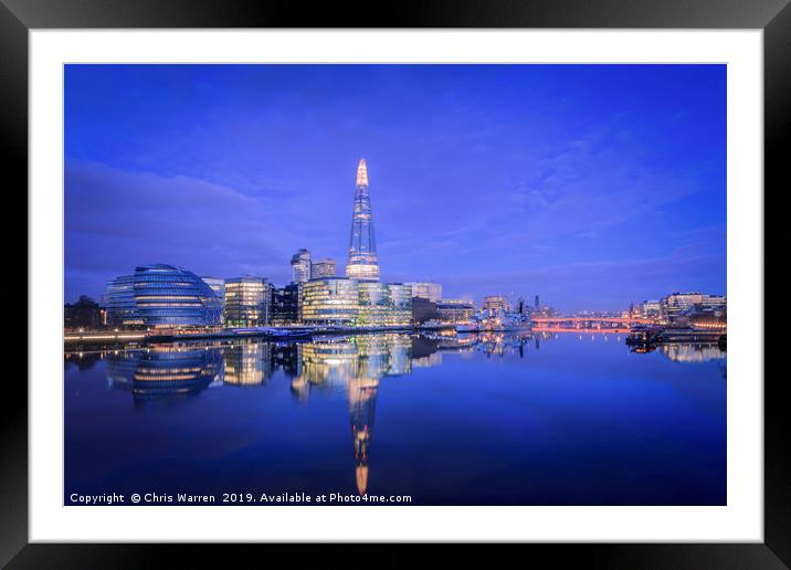The Shard reflected in the River Thames London  Framed Mounted Print by Chris Warren