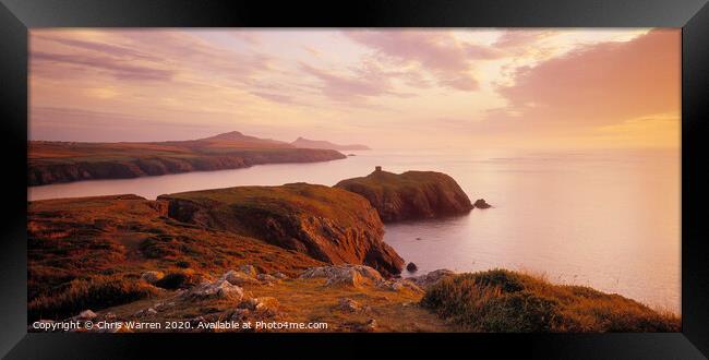 Abereiddy coastline Pembrokeshire at sunset Framed Print by Chris Warren