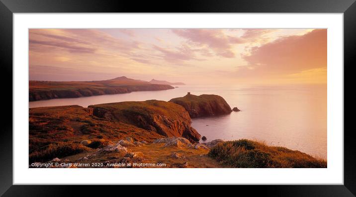 Abereiddy coastline Pembrokeshire at sunset Framed Mounted Print by Chris Warren