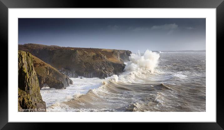 Waves crashing on the coastline in Pembrokeshire Framed Mounted Print by Chris Warren
