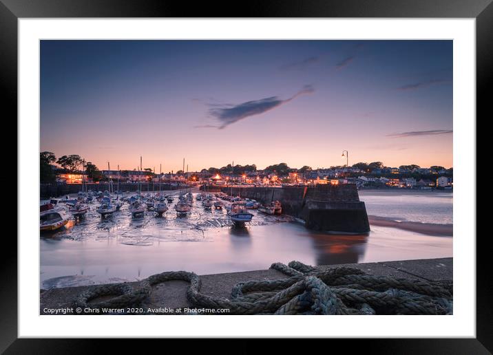 Saundersfoot Harbour at twilight Framed Mounted Print by Chris Warren