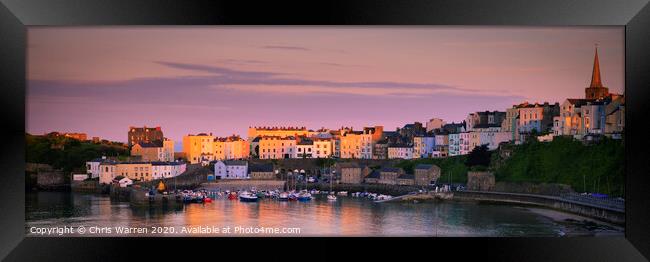 Tenby Harbour in evening light Framed Print by Chris Warren