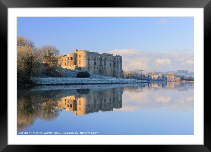 Carew castle reflected in Mill Pond Framed Mounted Print by Chris Warren