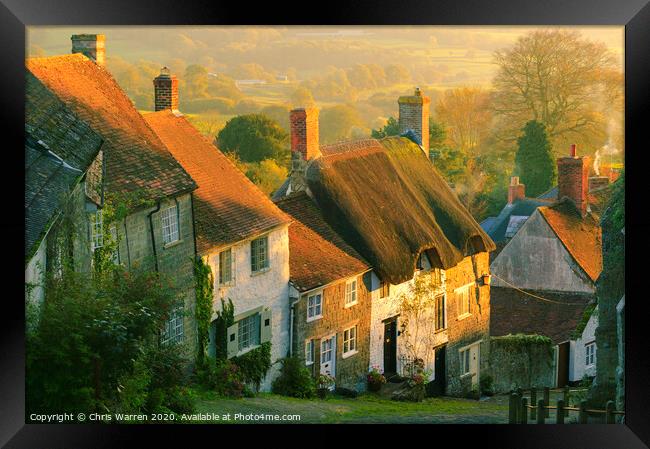 Gold Hill Shaftesbury Framed Print by Chris Warren