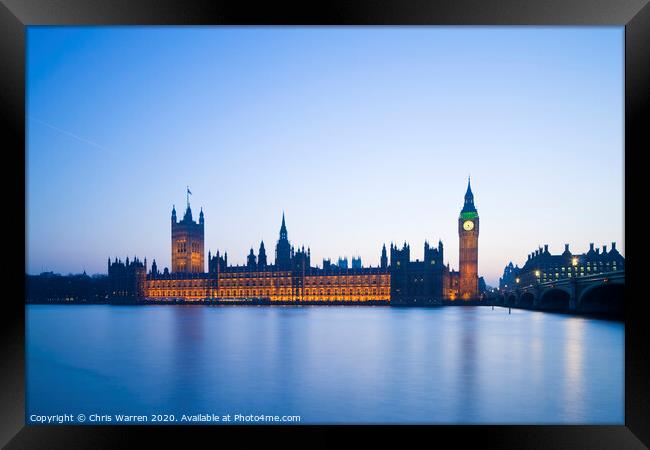Houses of Parliament Westminster London in evening Framed Print by Chris Warren