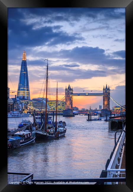 Tower Bridge and The Shard River at twilight Framed Print by Chris Warren