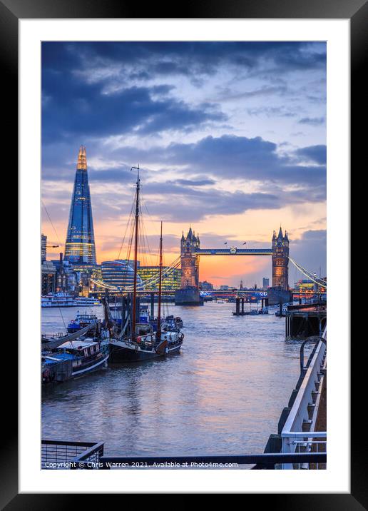 Tower Bridge and The Shard River at twilight Framed Mounted Print by Chris Warren