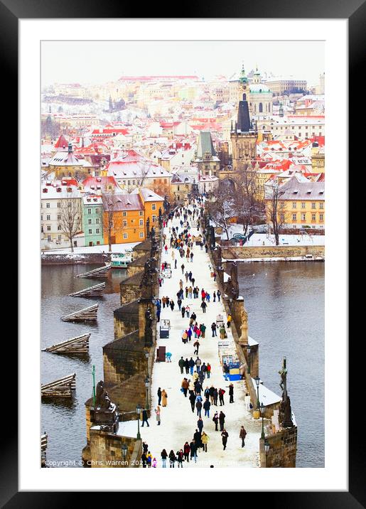 Charles Bridge Prague Czech Republic in the snow Framed Mounted Print by Chris Warren