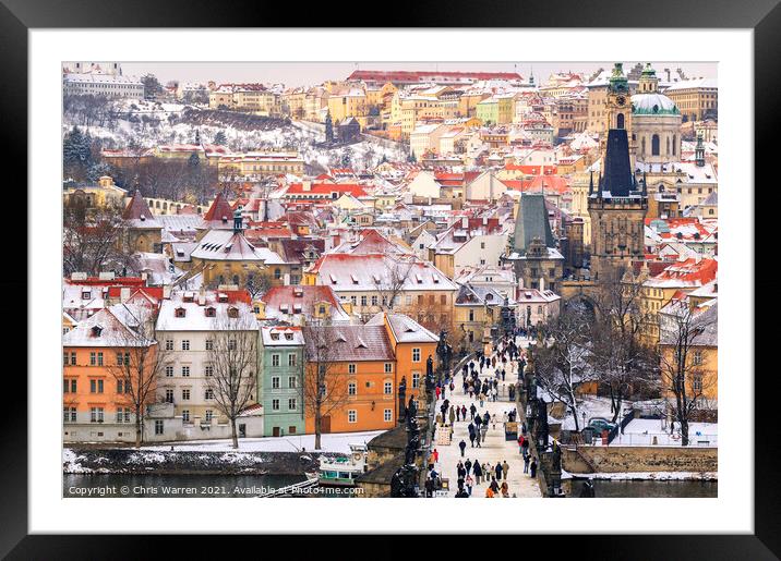 Charles Bridge Prague Czech Republic in the snow Framed Mounted Print by Chris Warren