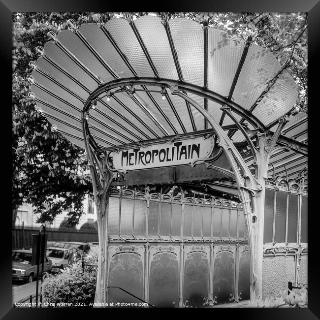 Entrance canopy of a Metro station Paris Framed Print by Chris Warren