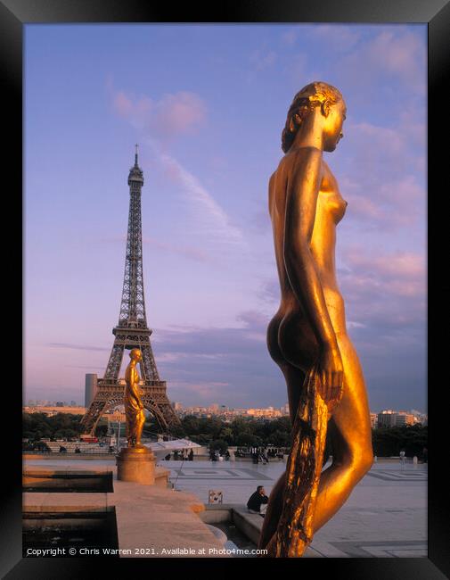 Eiffel Tower & Chaillot Palace Statues Paris Framed Print by Chris Warren