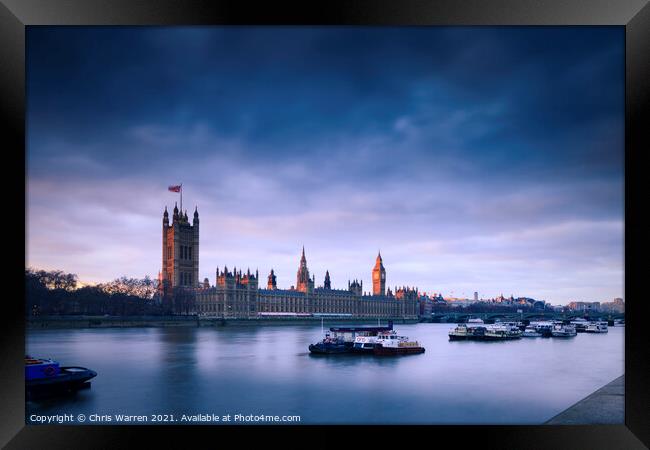 Houses of Parliament London in the evening light Framed Print by Chris Warren