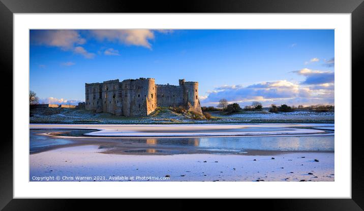 Winter snow at Carew Castle Pembrokeshire Framed Mounted Print by Chris Warren