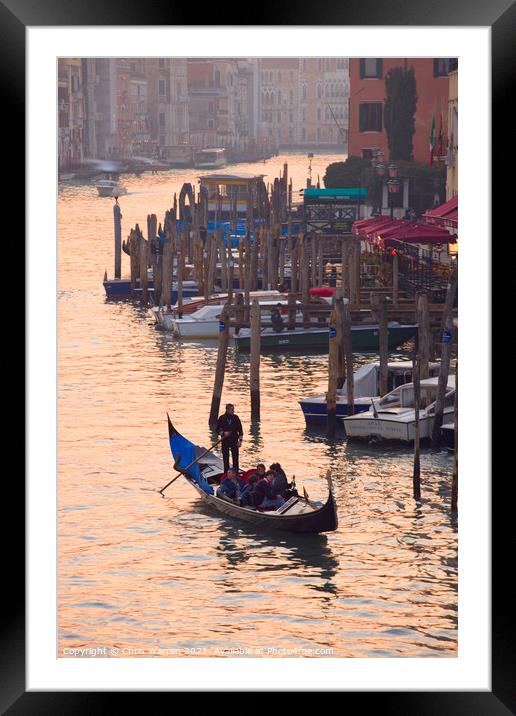 Gondola on the Grand Canal Venice at dusk Framed Mounted Print by Chris Warren