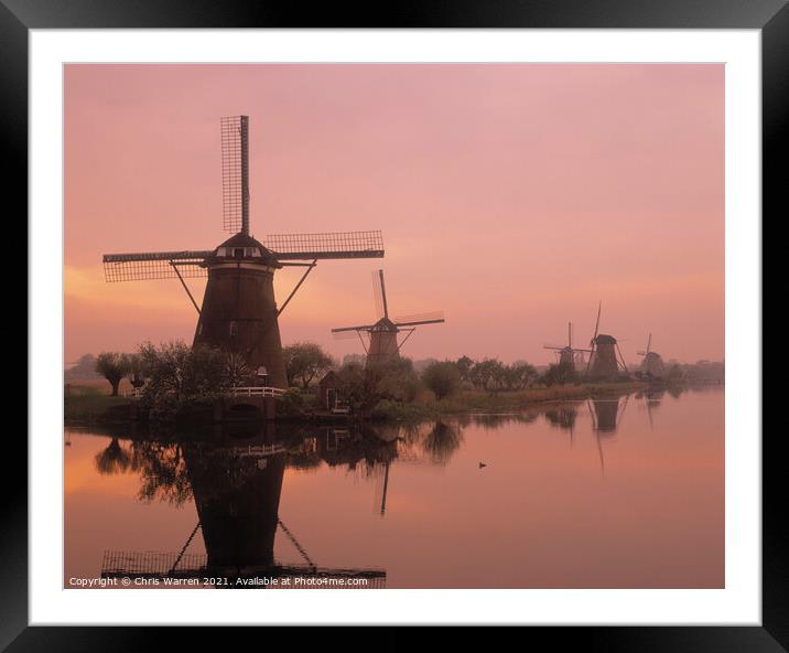 Windmills at dawn Kinderdijk Holland Framed Mounted Print by Chris Warren