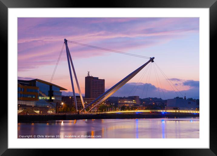 City Footbridge and River Usk Newport Gwent at sun Framed Mounted Print by Chris Warren