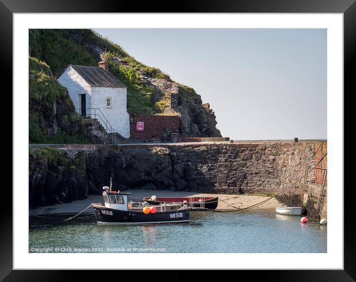 Fishing boat at Porthgain Harbour Pembrokeshire Wa Framed Mounted Print by Chris Warren
