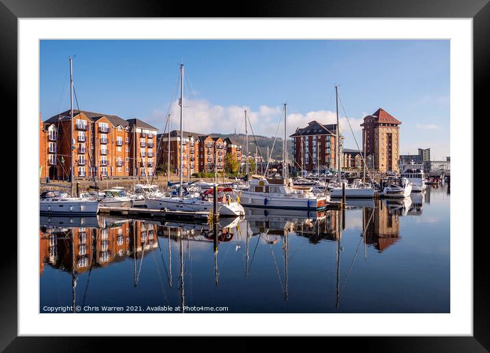 Reflection at Swansea Maritime Quarter Swansea Mar Framed Mounted Print by Chris Warren