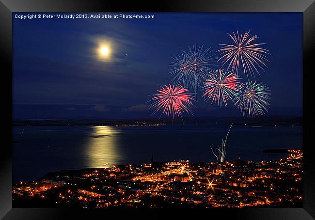Fireworks by Moonlight ! Framed Print by Peter Mclardy