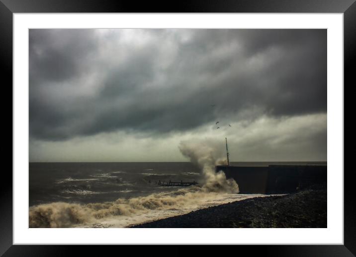Breaking waves at South beach Aberaeron West Wales , U Framed Mounted Print by Andrew chittock