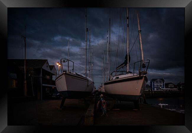 Aberaeron harbour blue hour  Framed Print by Andrew chittock