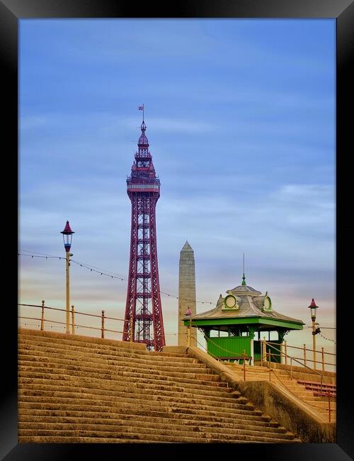 Blackpool Tower and Promenade Shelter Framed Print by Victor Burnside