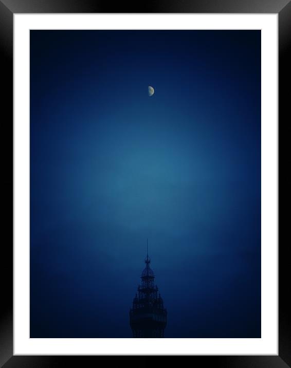 Moon over Blackpool Tower.    Framed Mounted Print by Victor Burnside