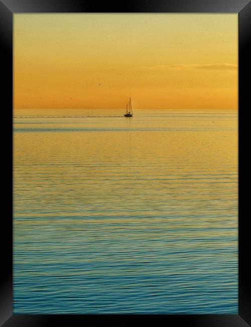 Calm Sea And Yacht     Framed Print by Victor Burnside