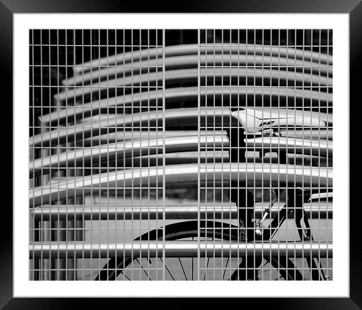 Bicycle rack at the station. Framed Mounted Print by Robert Cane