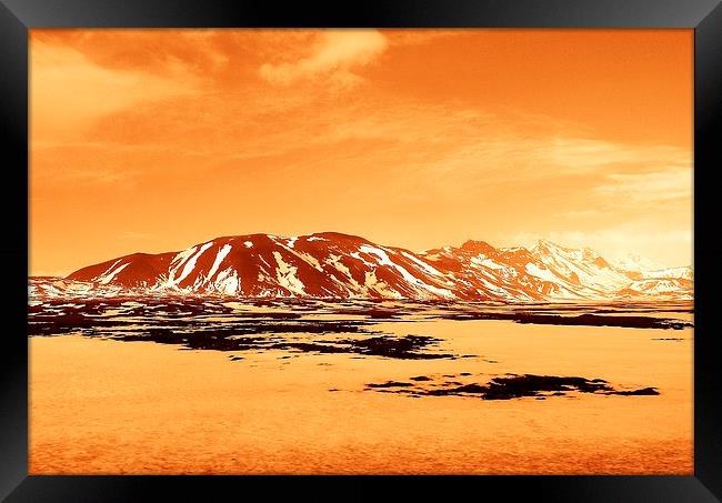 Iceland, Mountain Range, orange tint Framed Print by Robert Cane