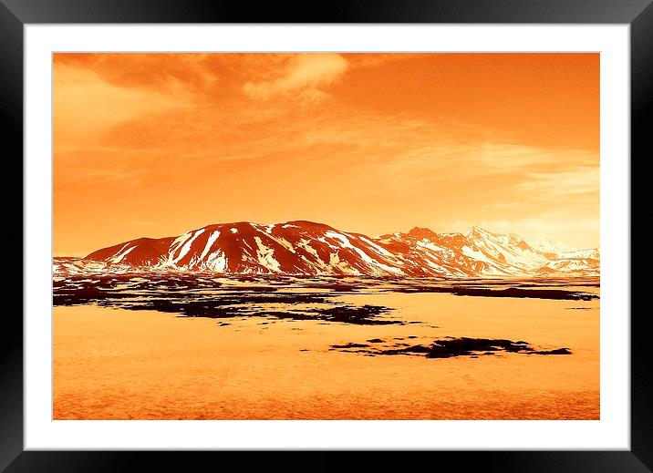 Iceland, Mountain Range, orange tint Framed Mounted Print by Robert Cane