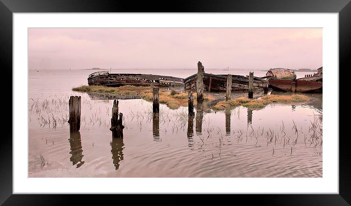 Hoo Marina, Kent, Wrecked Boats Framed Mounted Print by Robert Cane