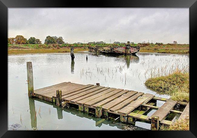 Hoo Marina, Kent, Wrecked Boat Framed Print by Robert Cane