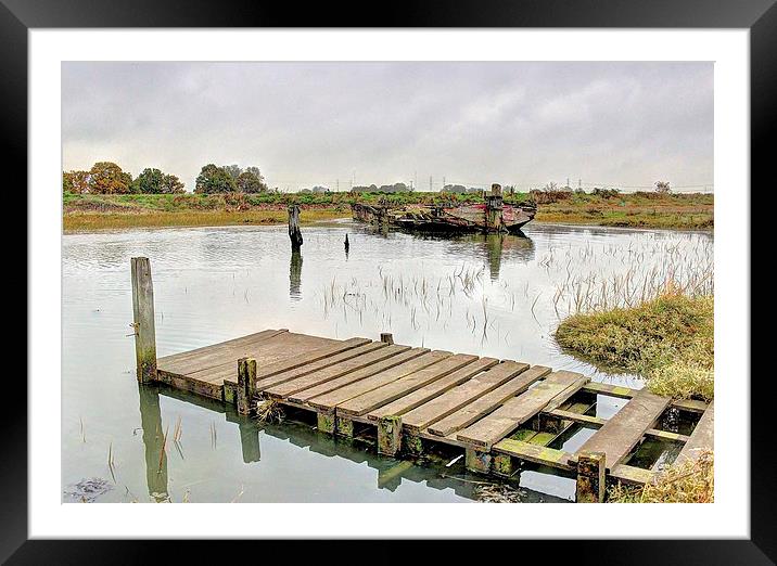 Hoo Marina, Kent, Wrecked Boat Framed Mounted Print by Robert Cane