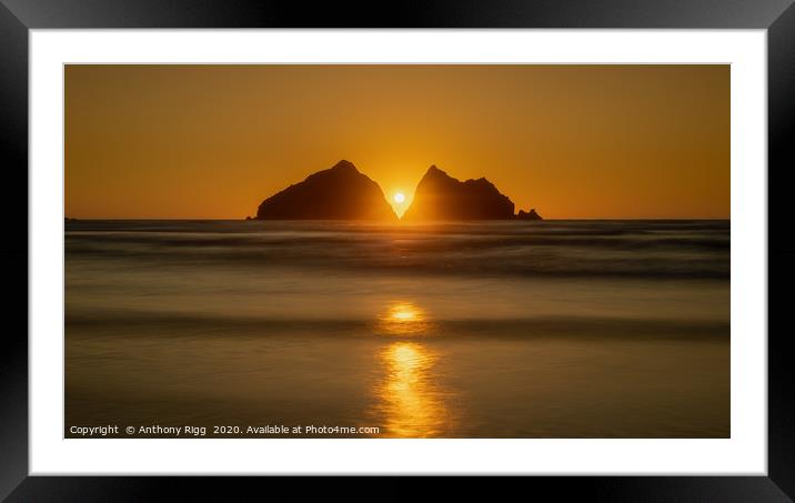 Holywell Bay Sunset Framed Mounted Print by Anthony Rigg