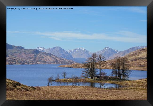 Snow Top Mountains At Loch Arklet Framed Print by rawshutterbug 