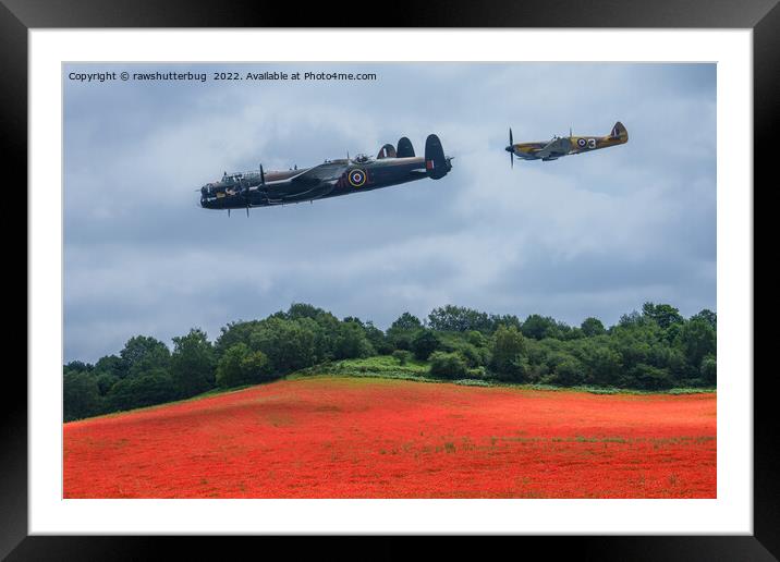 Lancaster Bomber And Hawker Hurricane Flying Over  Framed Mounted Print by rawshutterbug 