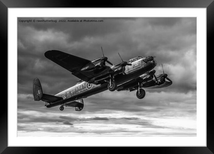 Lancaster Bomber In The Sky Mono Framed Mounted Print by rawshutterbug 