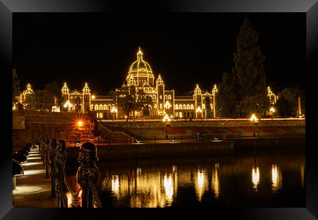 British Columbia Parliament Buildings At Night Framed Print by rawshutterbug 