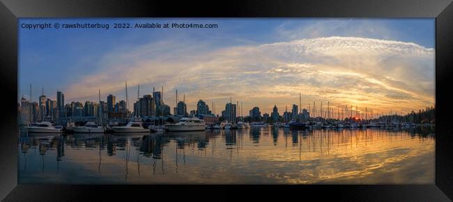 Vancouver Skyline - Yacht Harbour at Sunset Panora Framed Print by rawshutterbug 