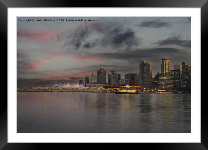 Vancouver Skyline At Sunset Framed Mounted Print by rawshutterbug 