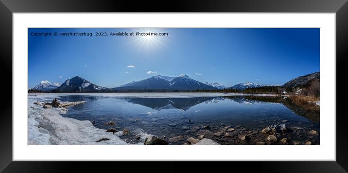 Icy Vermilion Lake Mountain Reflection Panorama Framed Mounted Print by rawshutterbug 