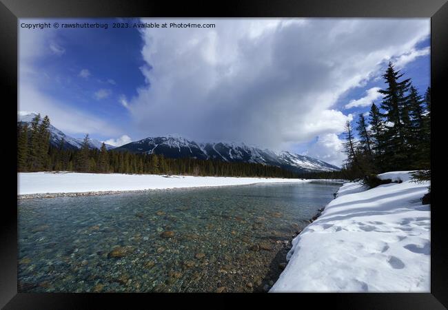 Snow Covered Scenery At The Kootenay River Canada Framed Print by rawshutterbug 
