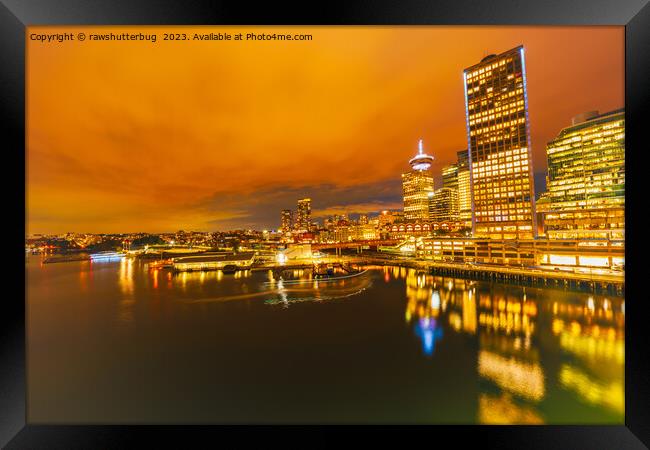 Golden Horizon Vancouver's Sunset Skyline in Motion Framed Print by rawshutterbug 