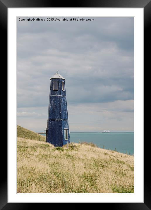 Samphire Hoe Blue Lighthouse Framed Mounted Print by rawshutterbug 