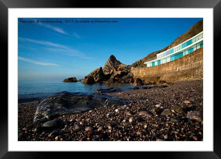 Meadfoot Beach Huts And Imposing Cliffs Framed Mounted Print by rawshutterbug 