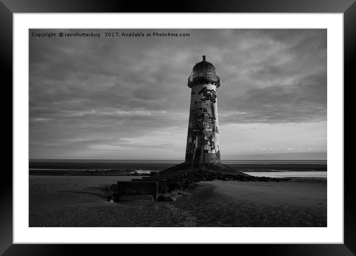 Talacre Lighthouse Black And White Framed Mounted Print by rawshutterbug 